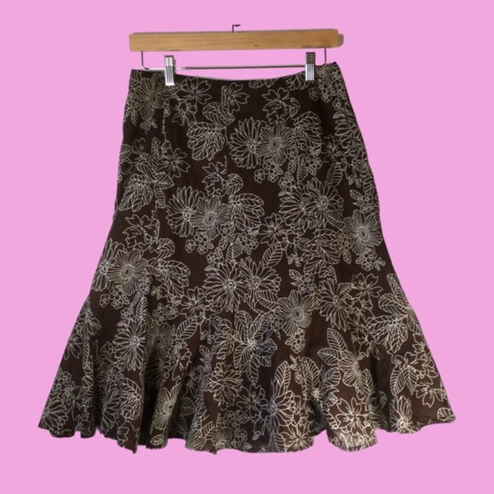 Jones New York Sport Skirt Brown with White Floral Print Size 8